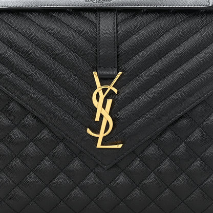 Saint Laurent Grain De Poudre Textured Mixed Matelasse Large Triquilt Monogram Satchel Black 8 of 10