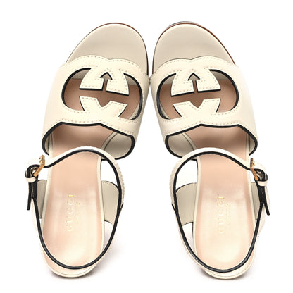 Gucci Cosmos Softy Calfskin Wooden Interlocking G Cut-Out 30/120mm Platform Sandals 36.5 Mystic White 2 of 10