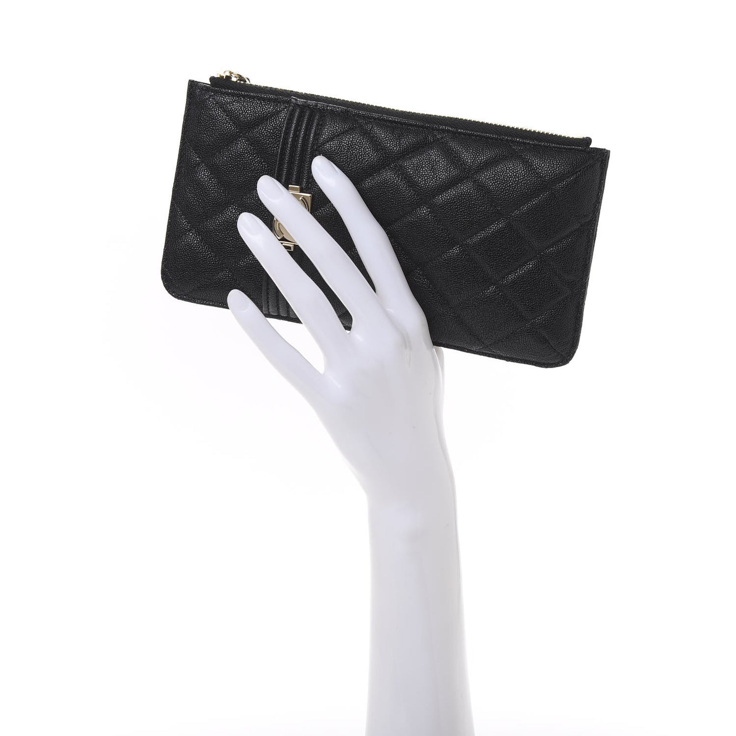 Caviar Quilted Boy Flat Wallet Pouch Black