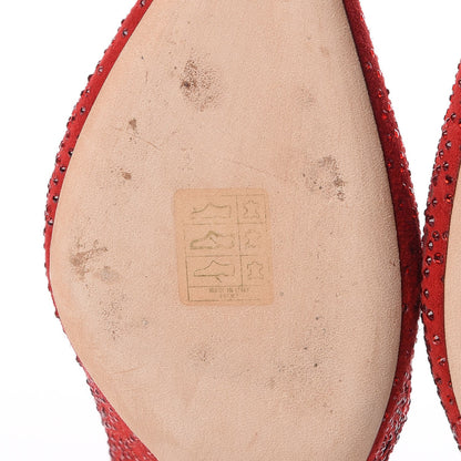 Jimmy Choo Suede Crystal Perforated Romy 100 Pumps 38 Red 14 of 17