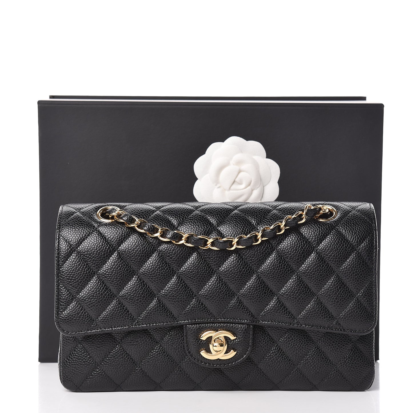 Caviar Quilted Medium Double Flap Black