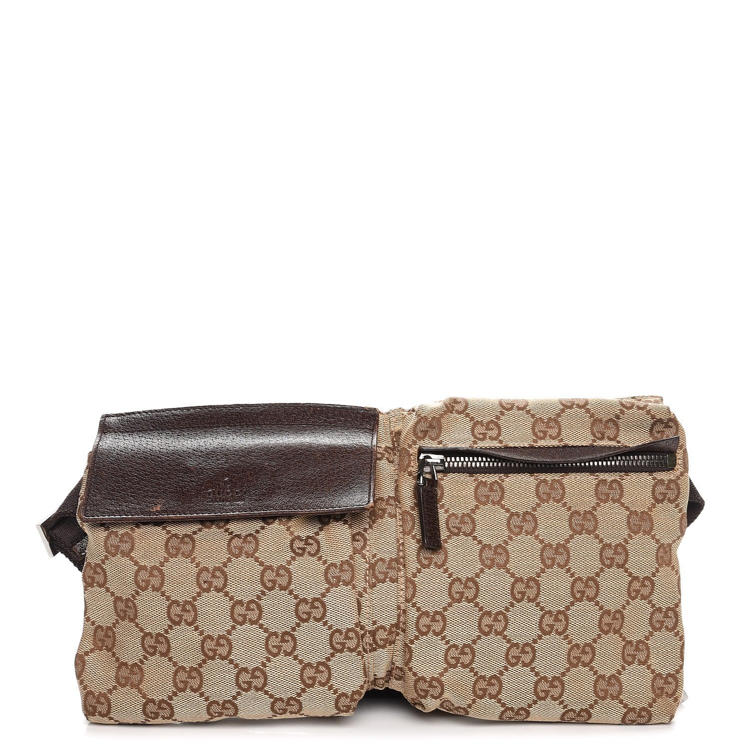 Gucci GG Monogram Double Pocket Belt Bag Dark Brown 1 of 8