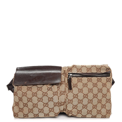 Gucci GG Monogram Double Pocket Belt Bag Dark Brown 1 of 8