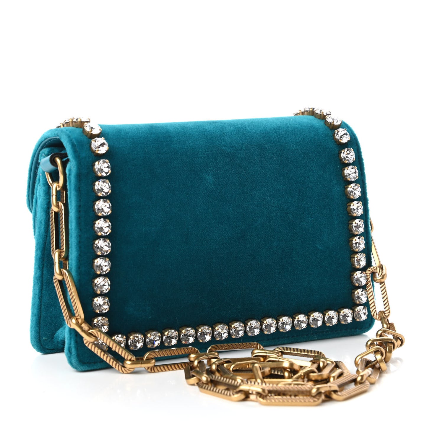 Velvet Crystal Mini Bee Broadway Shoulder Bag Pavone Cyan