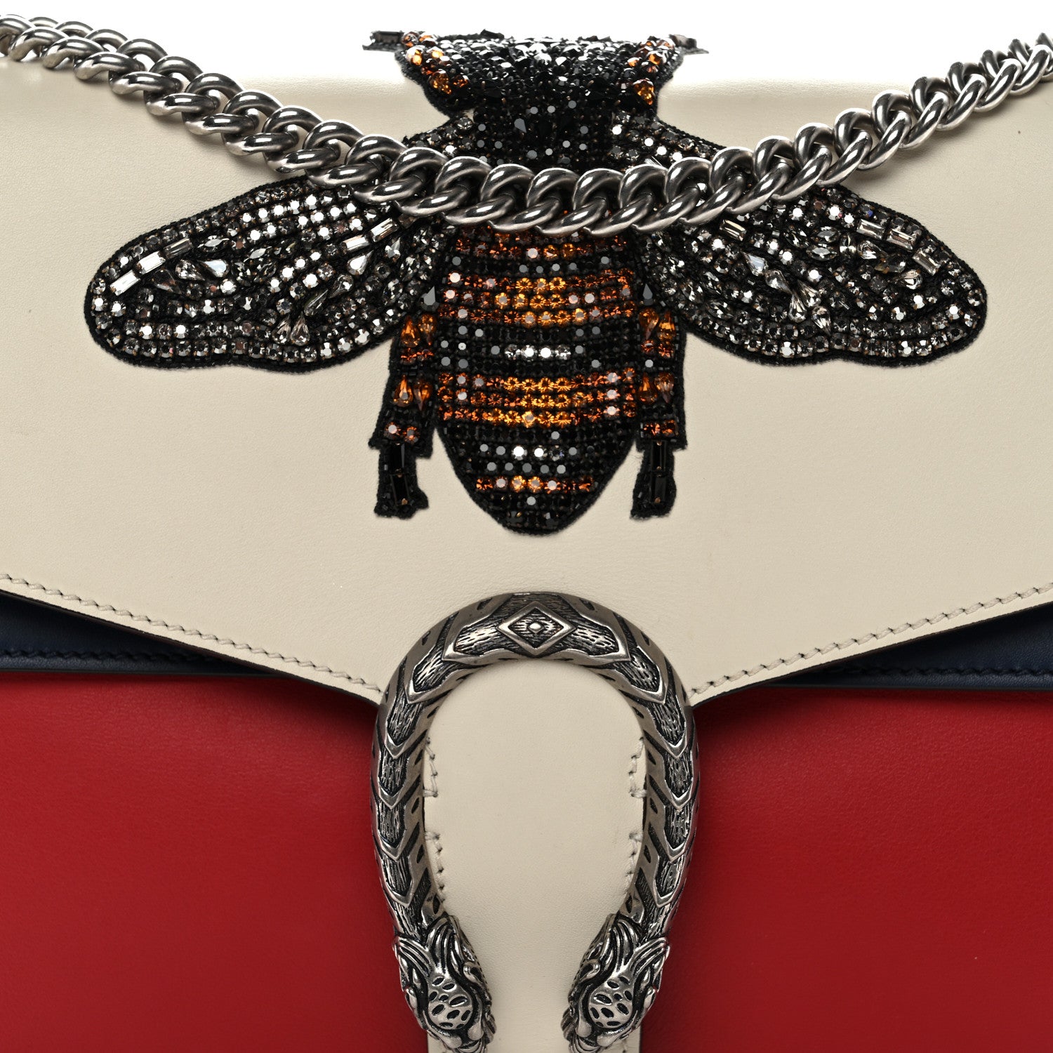 Gucci Calfskin Bee Embroidered Medium Dionysus Shoulder Bag White Blue Hibiscus Red 9 of 12