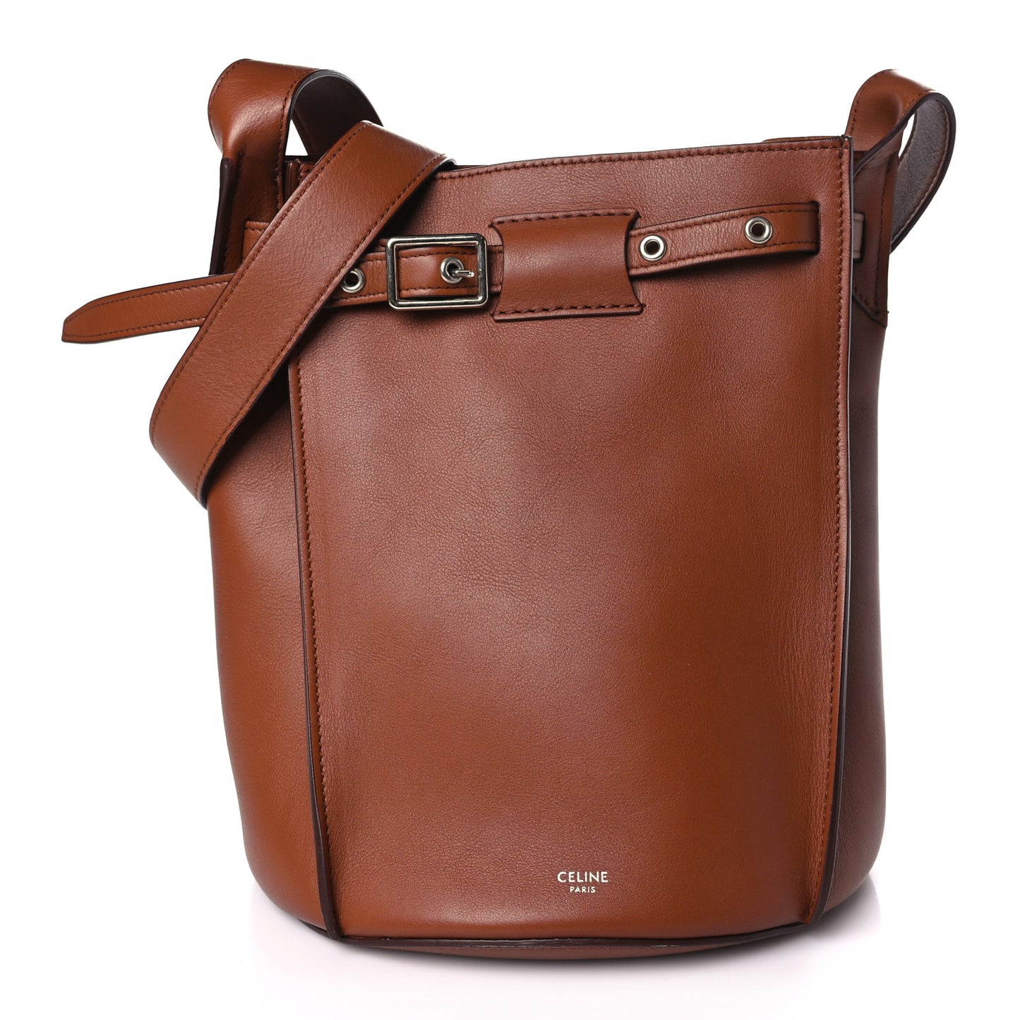 Smooth Calfskin Long Strap Big Bucket Bag Tan