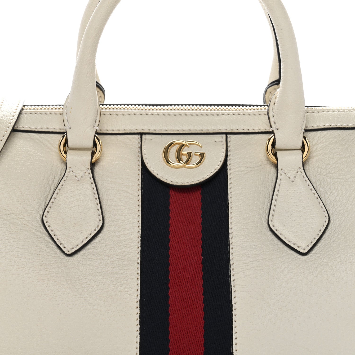 Gucci Textured Dollar Calfskin Web Medium Ophidia Boston White 8 of 13