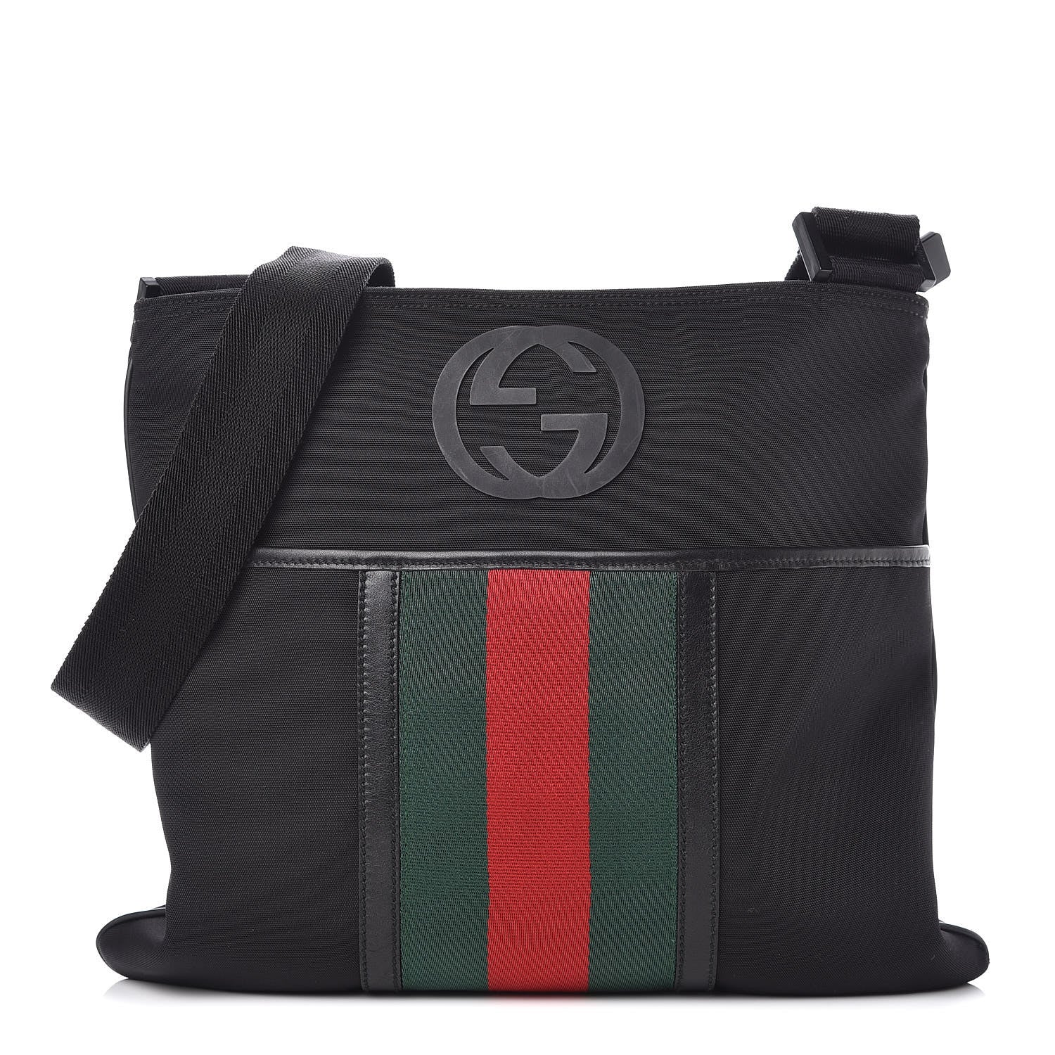 Gucci Nylon Web Interlocking G Messenger Bag Black 1 of 14
