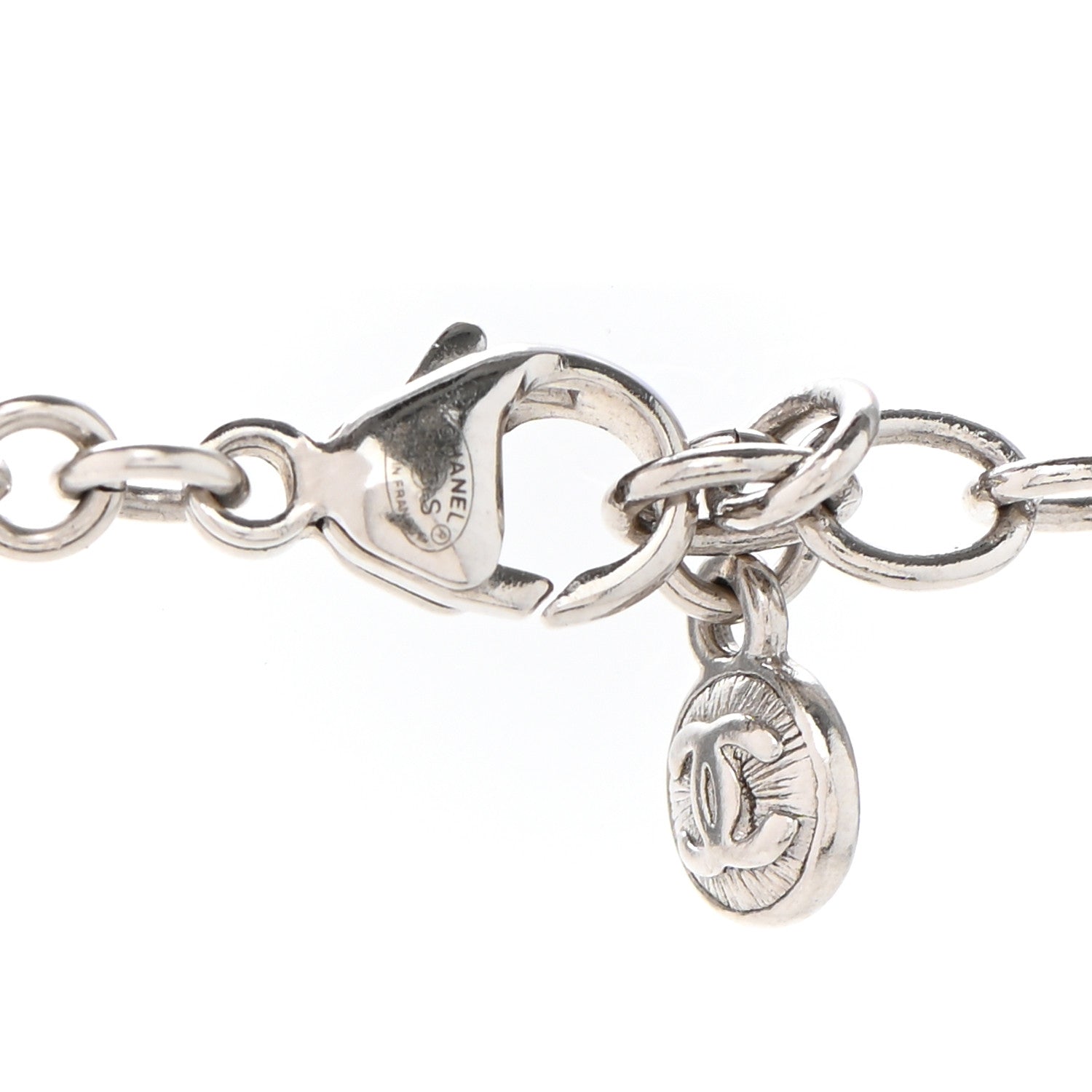 Chanel Crystal Pearl CC Necklace Silver Blue 6 of 7