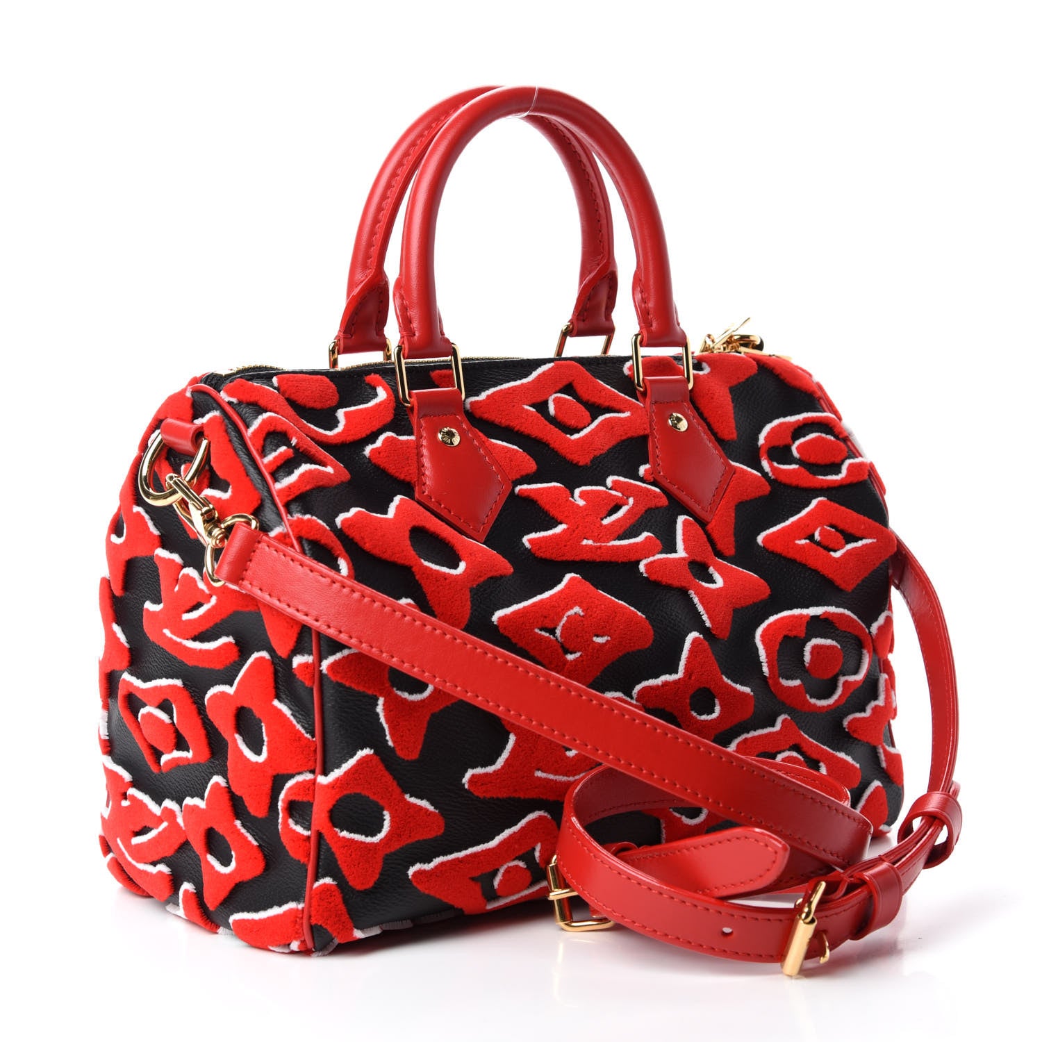 Louis Vuitton X UF Tufted Monogram Speedy Bandouliere 25 Black Red 3 of 10