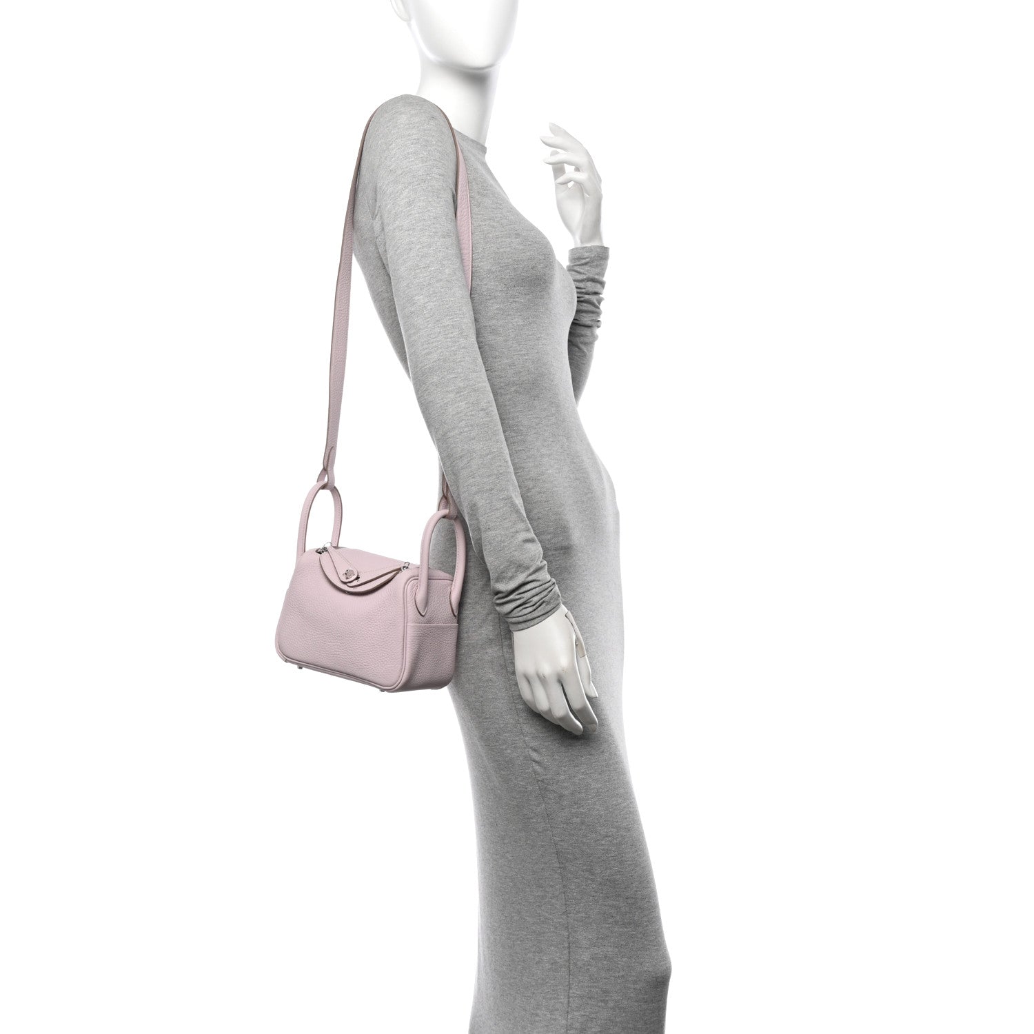 Hermes Taurillon Clemence Verso Mini Lindy 20 Mauve Pale Mushroom 2 of 11