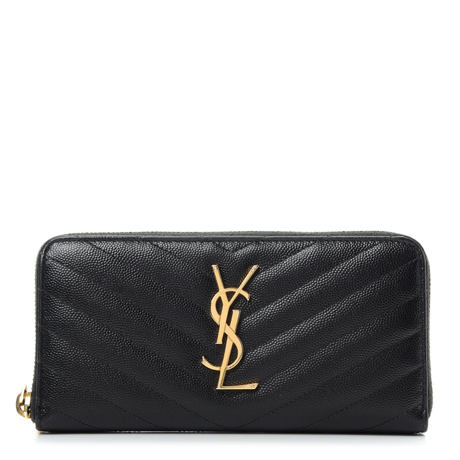 Saint Laurent Grain De Poudre Matelasse Chevron Monogram Zip Around Wallet Black 1 of 10