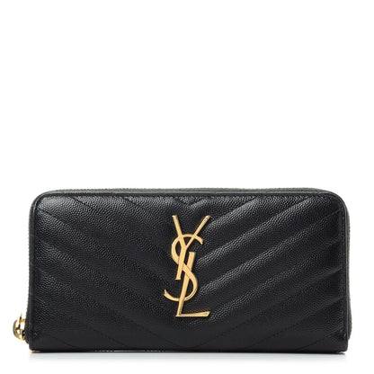 Saint Laurent Grain De Poudre Matelasse Chevron Monogram Zip Around Wallet Black 1 of 10