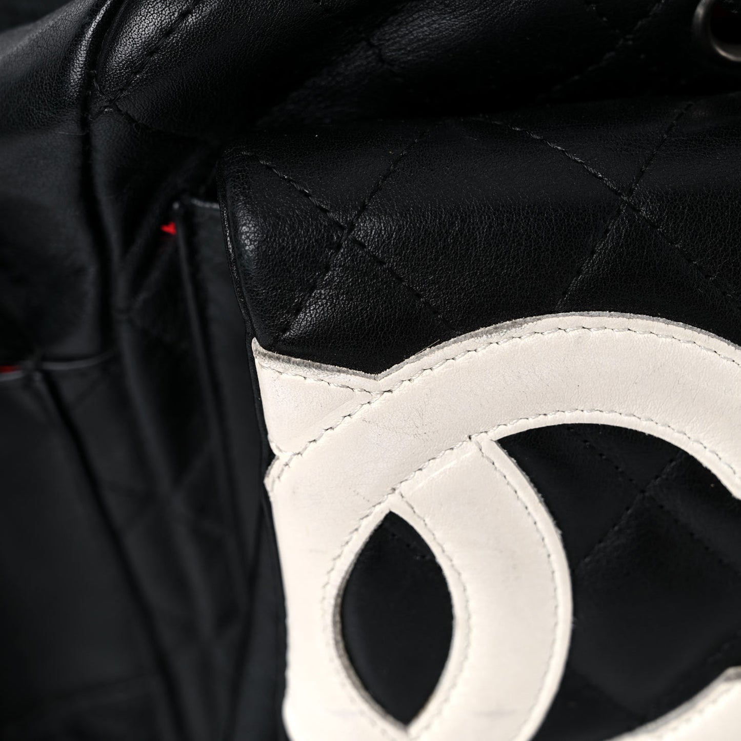 Calfskin Quilted Large Cambon Multipocket Reporter Black White