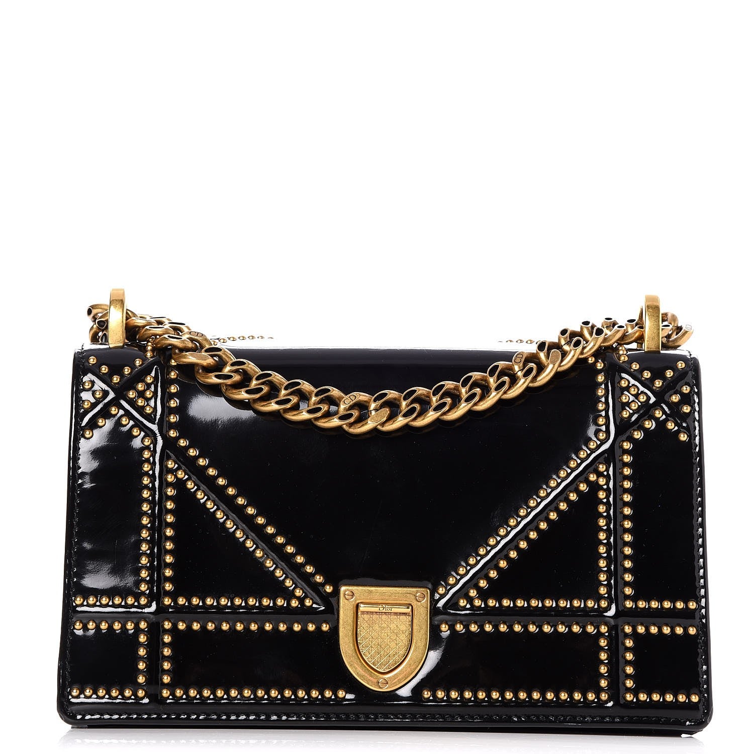 Christian Dior Patent Studded Small Diorama Flap Bag Black 1 of 15