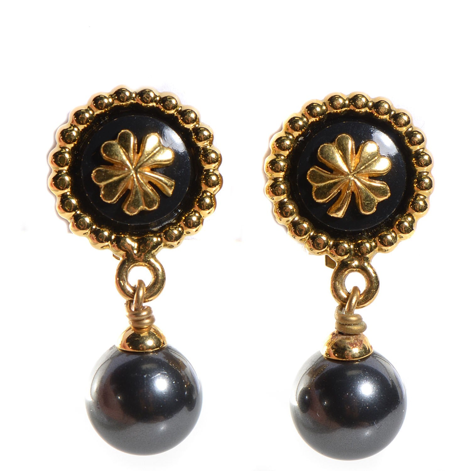 Chanel Clover Pearl Drop Earrings Grey 1 of 4