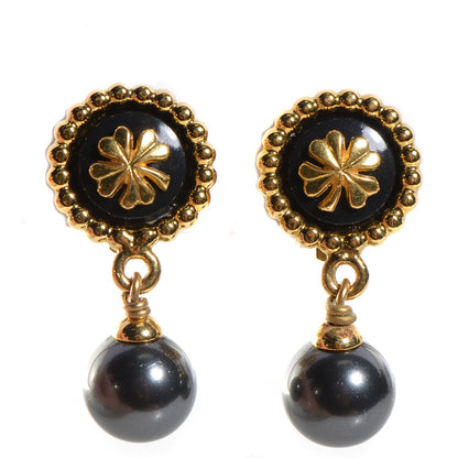 Chanel Clover Pearl Drop Earrings Grey 1 of 4