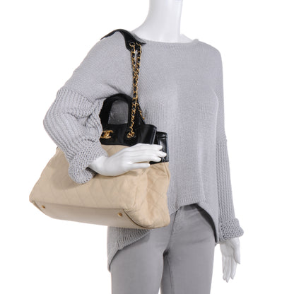 Chanel Calfskin In The Mix Shopping Tote Beige Black 2 of 8