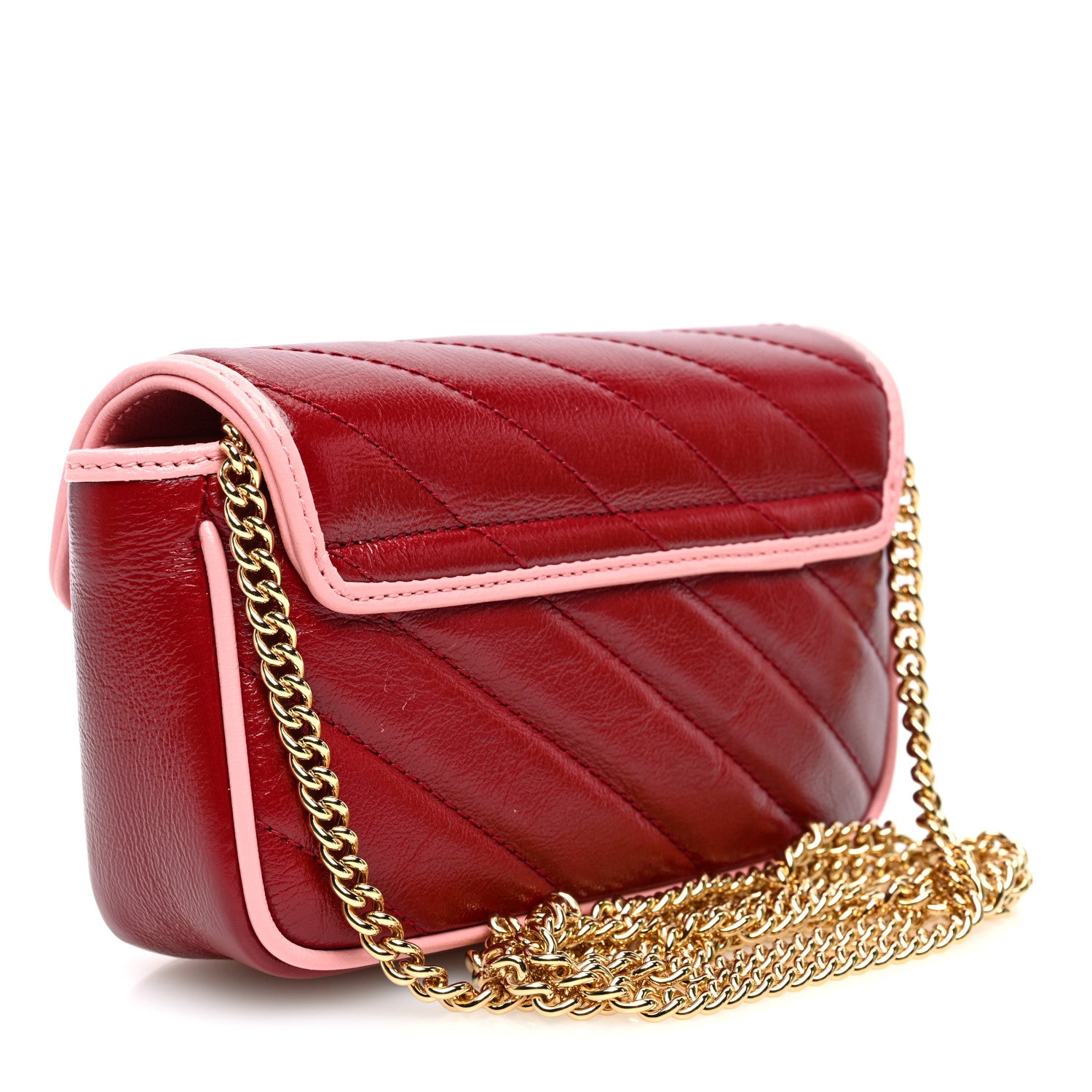 Gucci Azalea Calfskin Enamel Matelasse Diagonal Super Mini Torchon GG Marmont Shoulder Bag New Cherry Red Wild Rose 3 of 11
