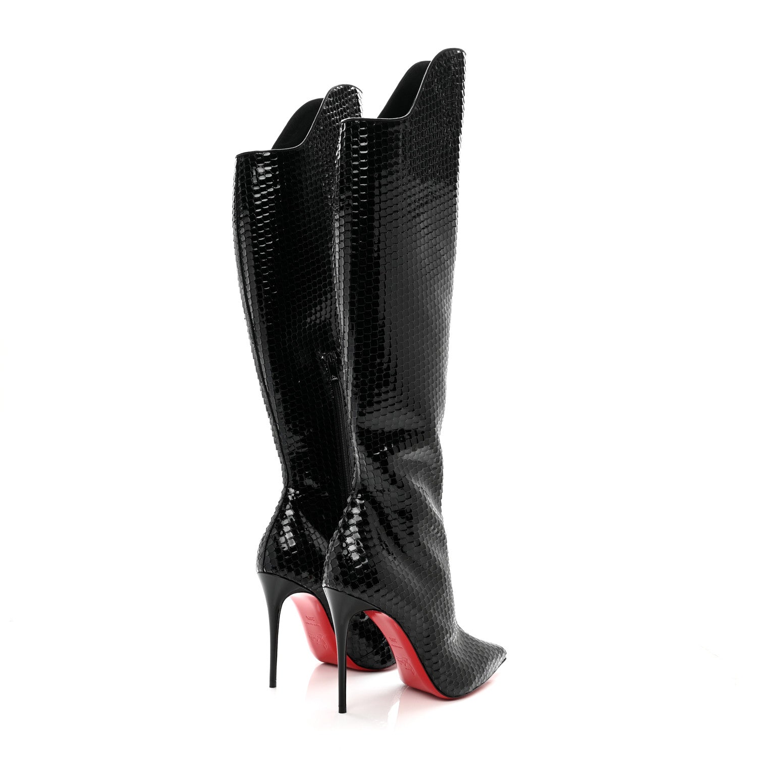 Christian Louboutin Patent Black Bird Embossed Alta Botta 100 Tall Boots 38.5 Black 4 of 7