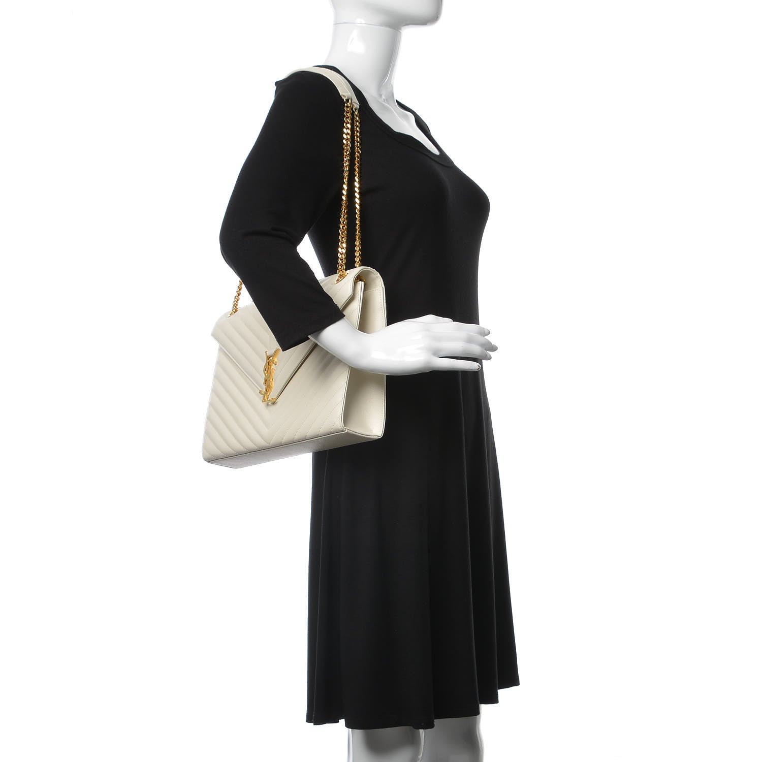 Saint Laurent Grain De Poudre Matelasse Chevron Large Monogram Satchel Porcellana 2 of 7
