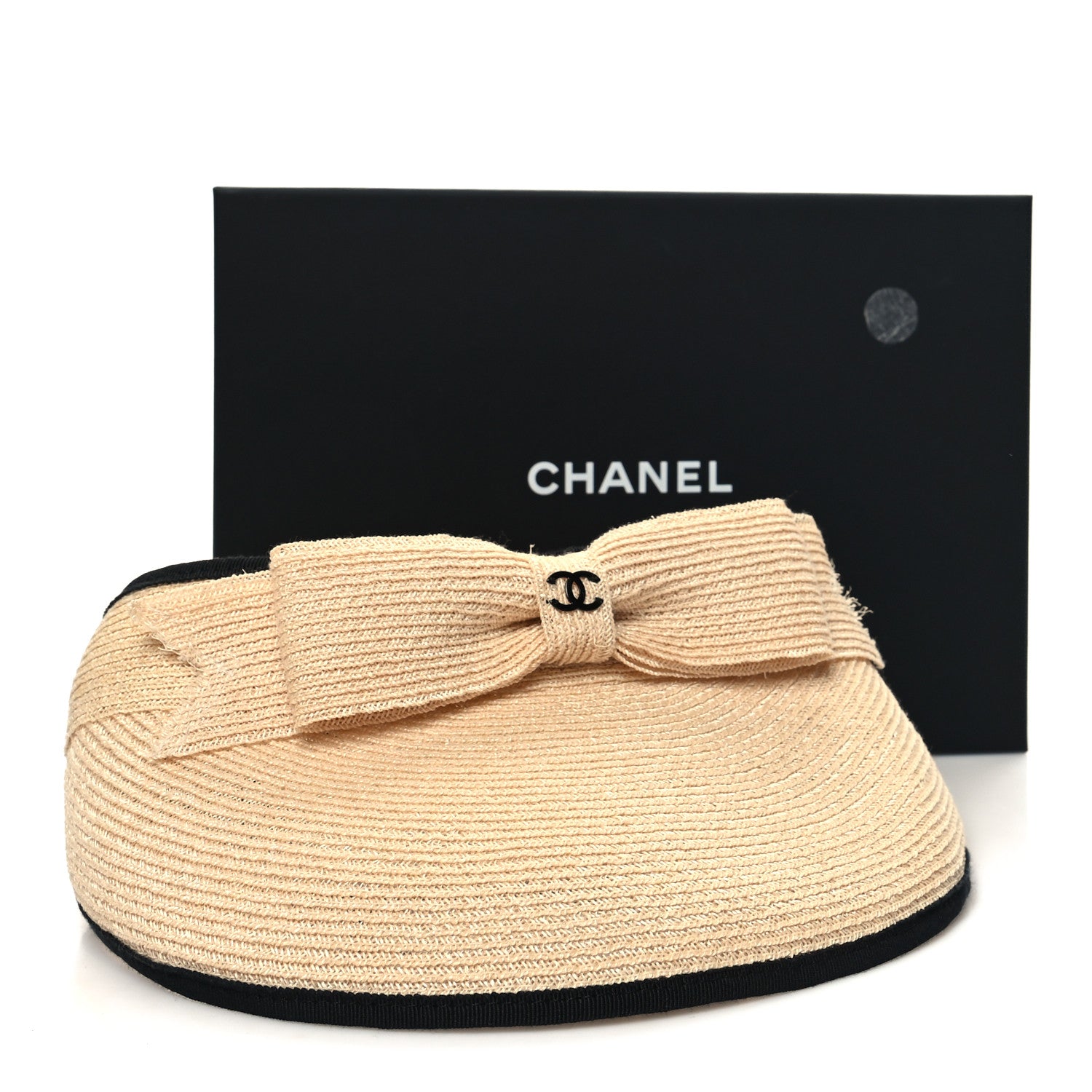 Chanel Straw Grosgrain Visor M Beige Black 9 of 9