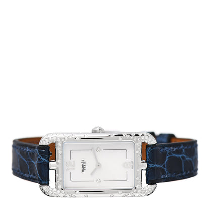 Hermes Stainless Steel Alligator Diamond Mother of Pearl 20mm Nantucket Quartz Watch Bleu Saphir 2 of 8