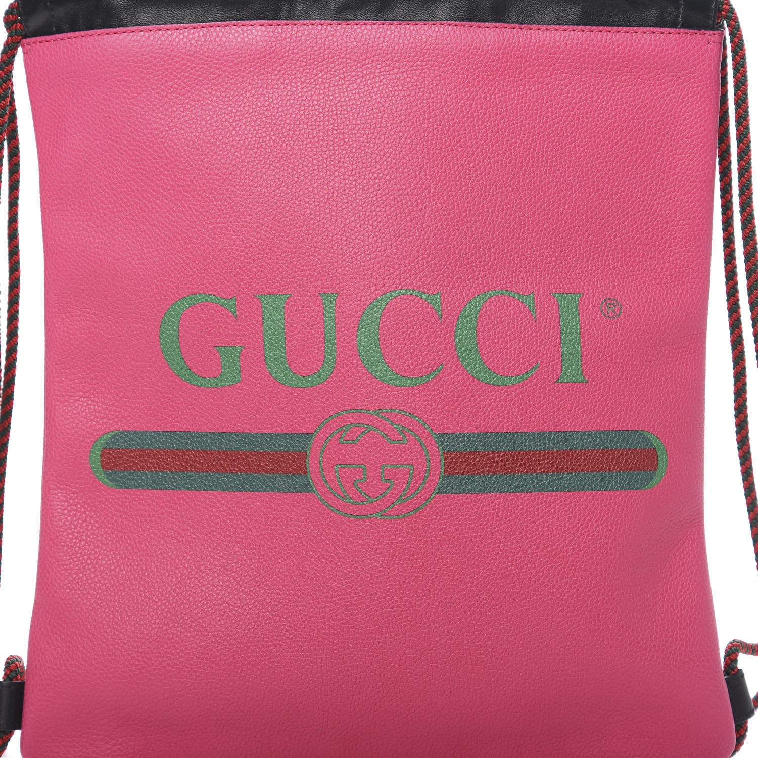 Gucci Grained Calfskin Logo Drawstring Backpack Box Pink Green Black 8 of 8