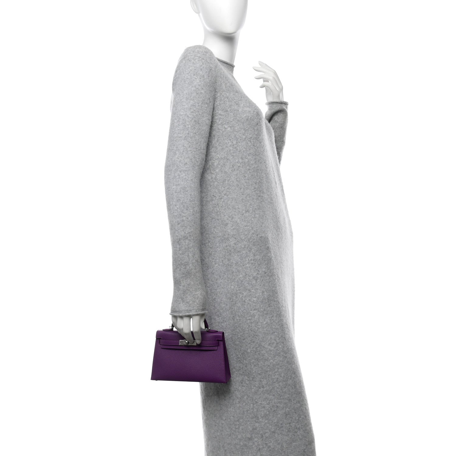 Hermes Chevre Mysore Verso Mini Kelly Sellier 20 Violet Raisin 3 of 11