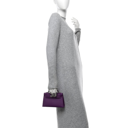 Hermes Chevre Mysore Verso Mini Kelly Sellier 20 Violet Raisin 3 of 11