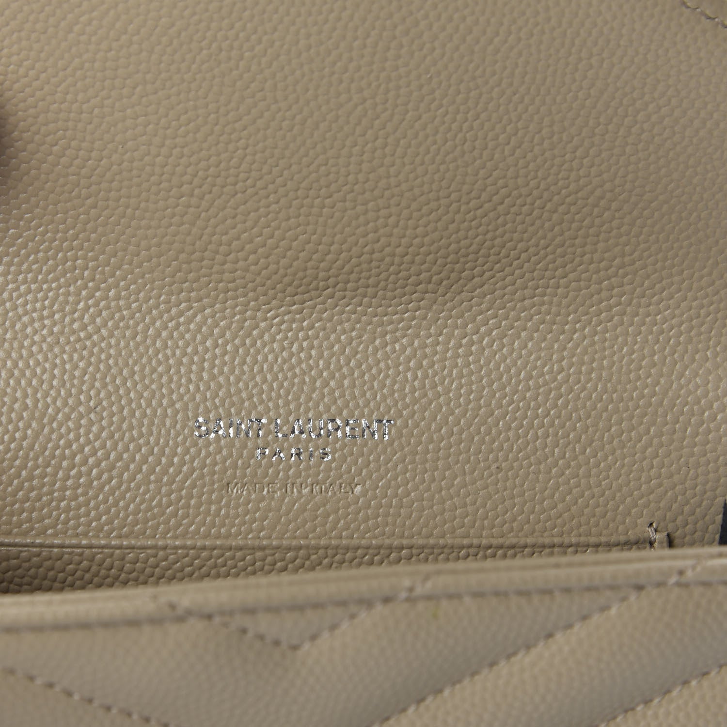 Saint Laurent Grain De Poudre Matelasse Chevron Small Monogram Envelope Wallet Dark Beige 6 of 7