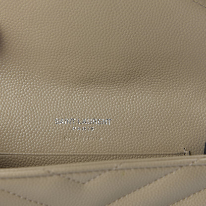 Saint Laurent Grain De Poudre Matelasse Chevron Small Monogram Envelope Wallet Dark Beige 6 of 7