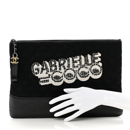 Chanel Wool Calfskin Quilted Gabrielle Pouch Clutch Black 2 of 7