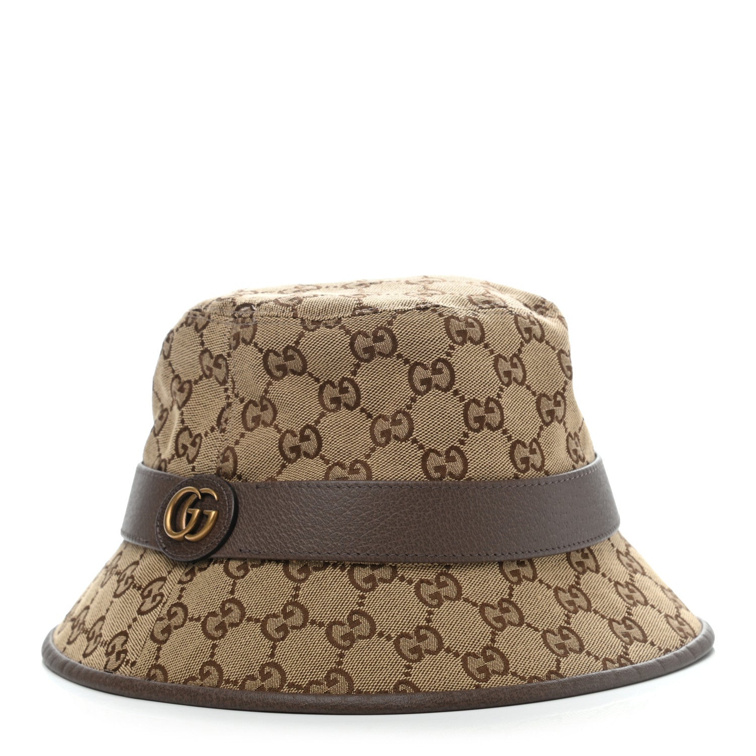Gucci Monogram Textured Dollar Calfskin GG Jago Bucket Hat M Cacao Beige 1 of 6