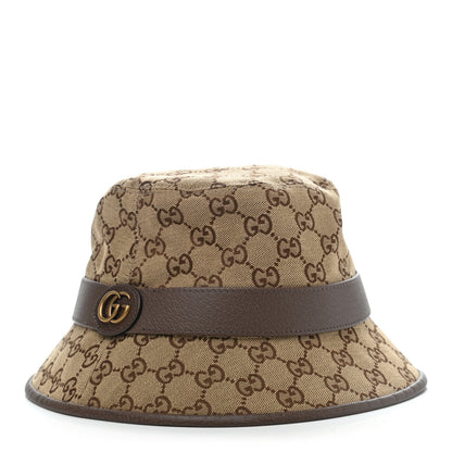 Gucci Monogram Textured Dollar Calfskin GG Jago Bucket Hat M Cacao Beige 1 of 6