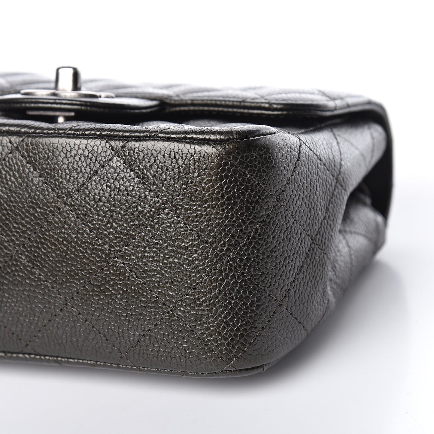 Metallic Caviar Quilted Mini Square Flap Dark Charcoal