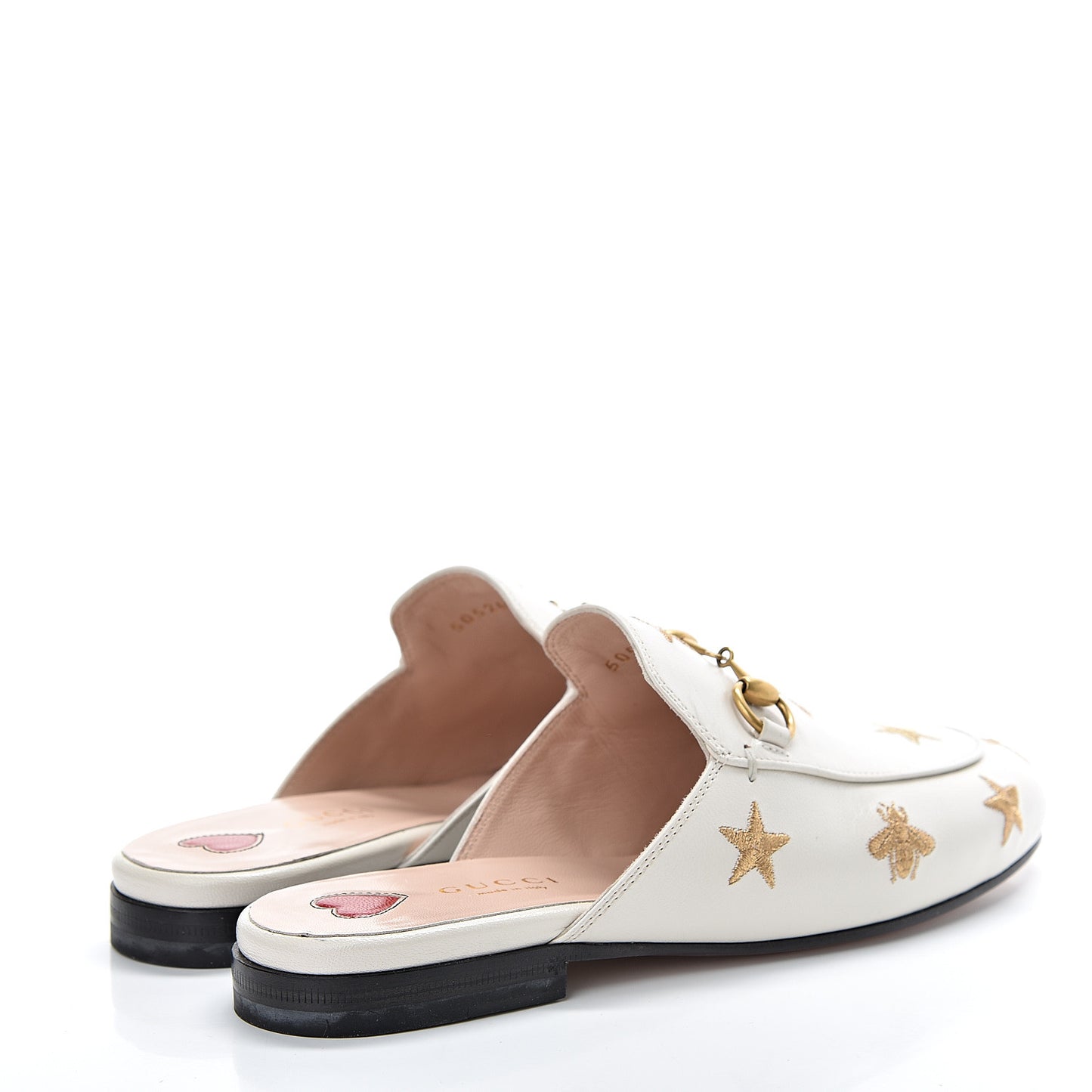 Goatskin Bee Star Embroidered Womens Princetown Slippers 35 Mystic White