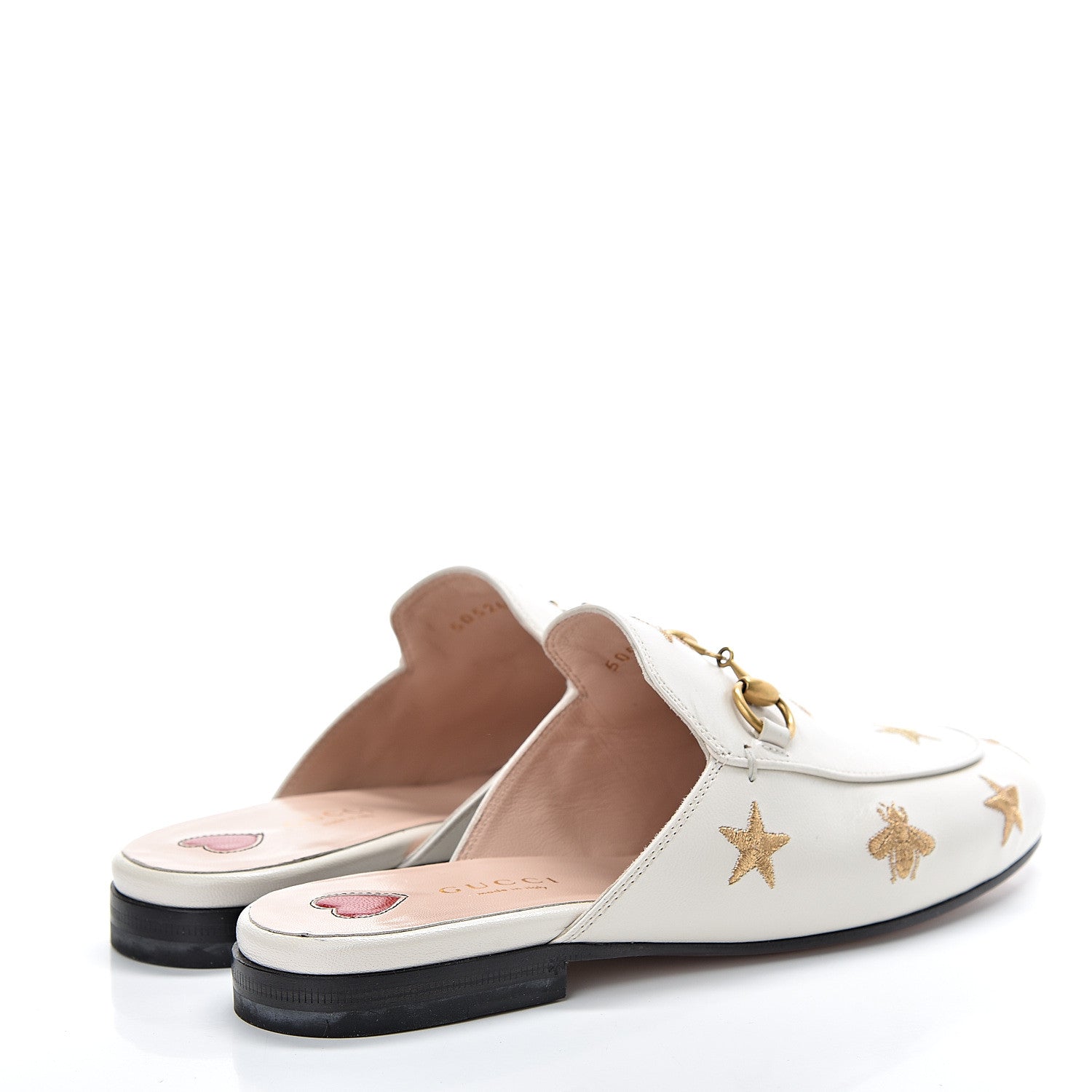 Gucci Goatskin Bee Star Embroidered Womens Princetown Slippers 35 Mystic White 4 of 12