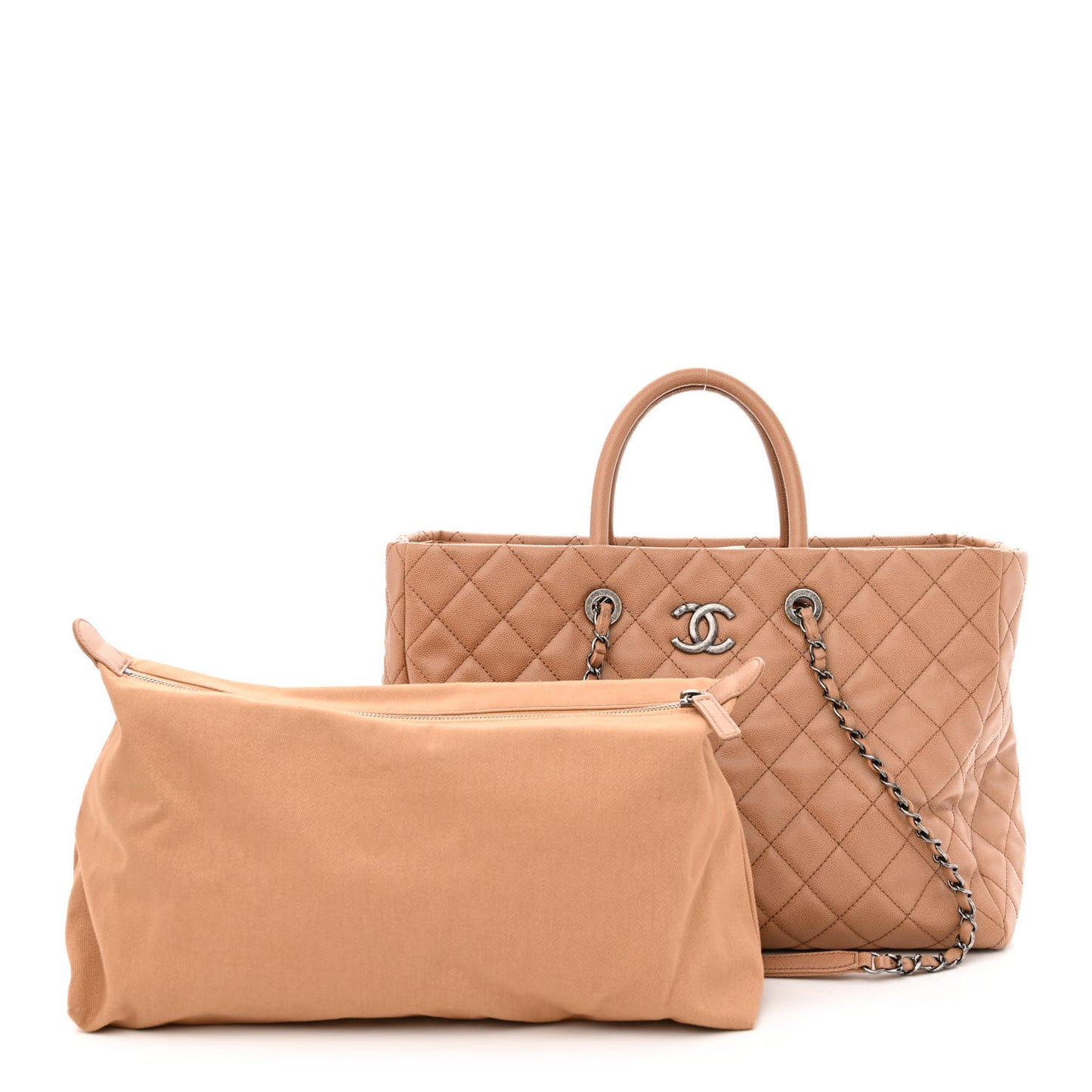 Caviar Quilted Large Coco Handle Shopping Tote Beige