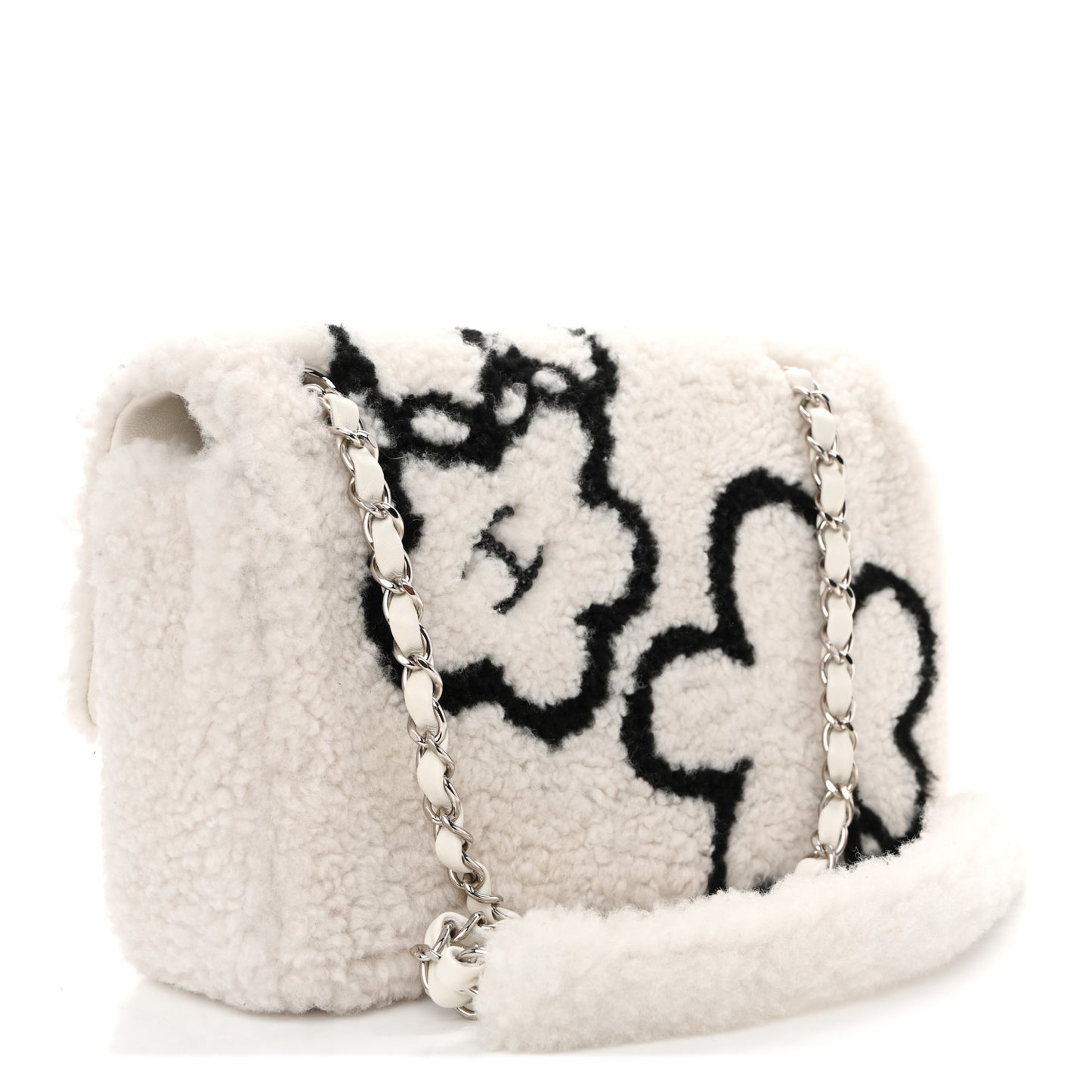 Wool Shearling Medium Single Flap Ecru Black