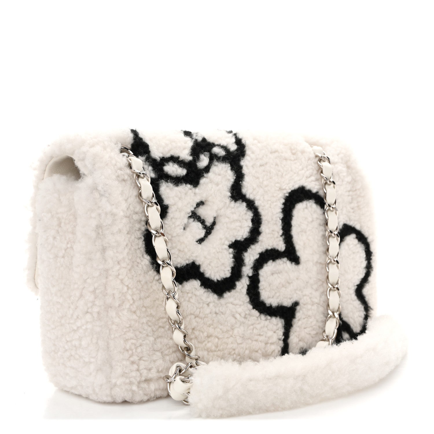 Chanel Wool Shearling Medium Single Flap Ecru Black 3 of 11