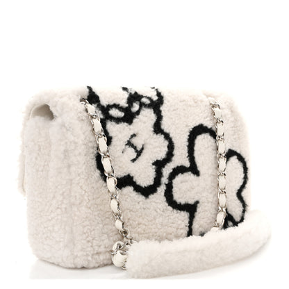 Chanel Wool Shearling Medium Single Flap Ecru Black 3 of 11