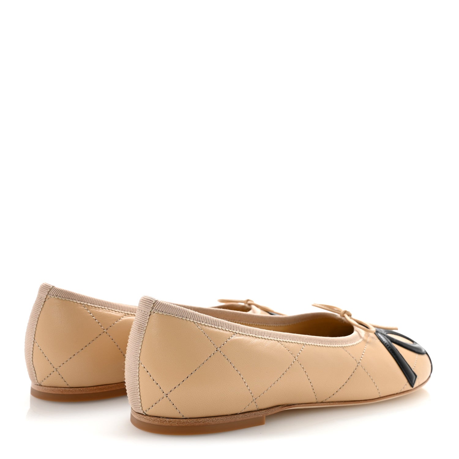 Chanel Lambskin Quilted CC Cambon Ballet Flats 38 Beige Black 5 of 10