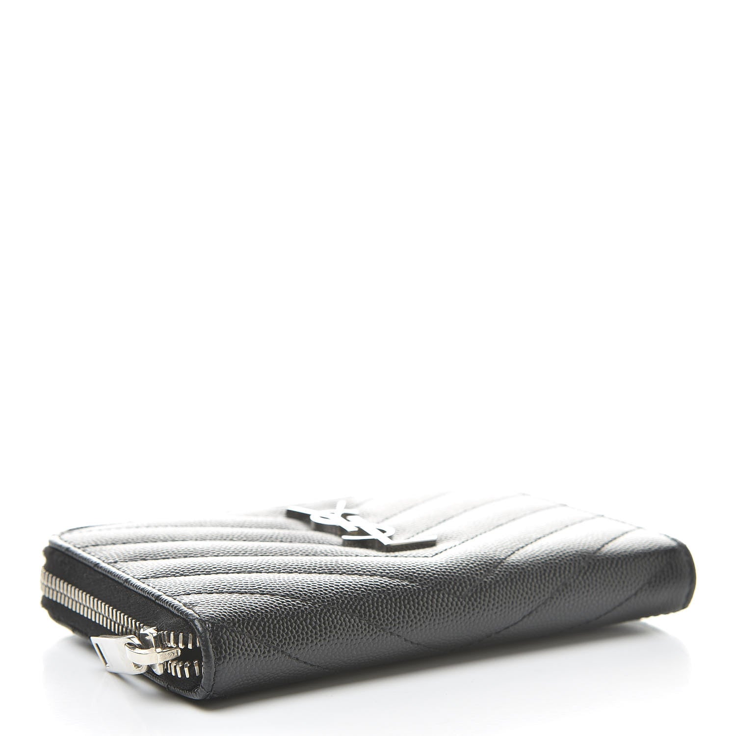 Saint Laurent Grain De Poudre Matelasse Chevron Monogram Zip Around Wallet Earth 4 of 8