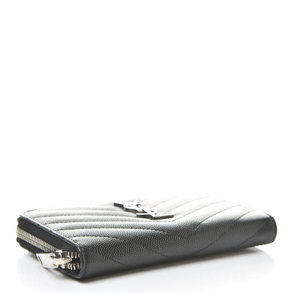 Saint Laurent Grain De Poudre Matelasse Chevron Monogram Zip Around Wallet Earth 4 of 8