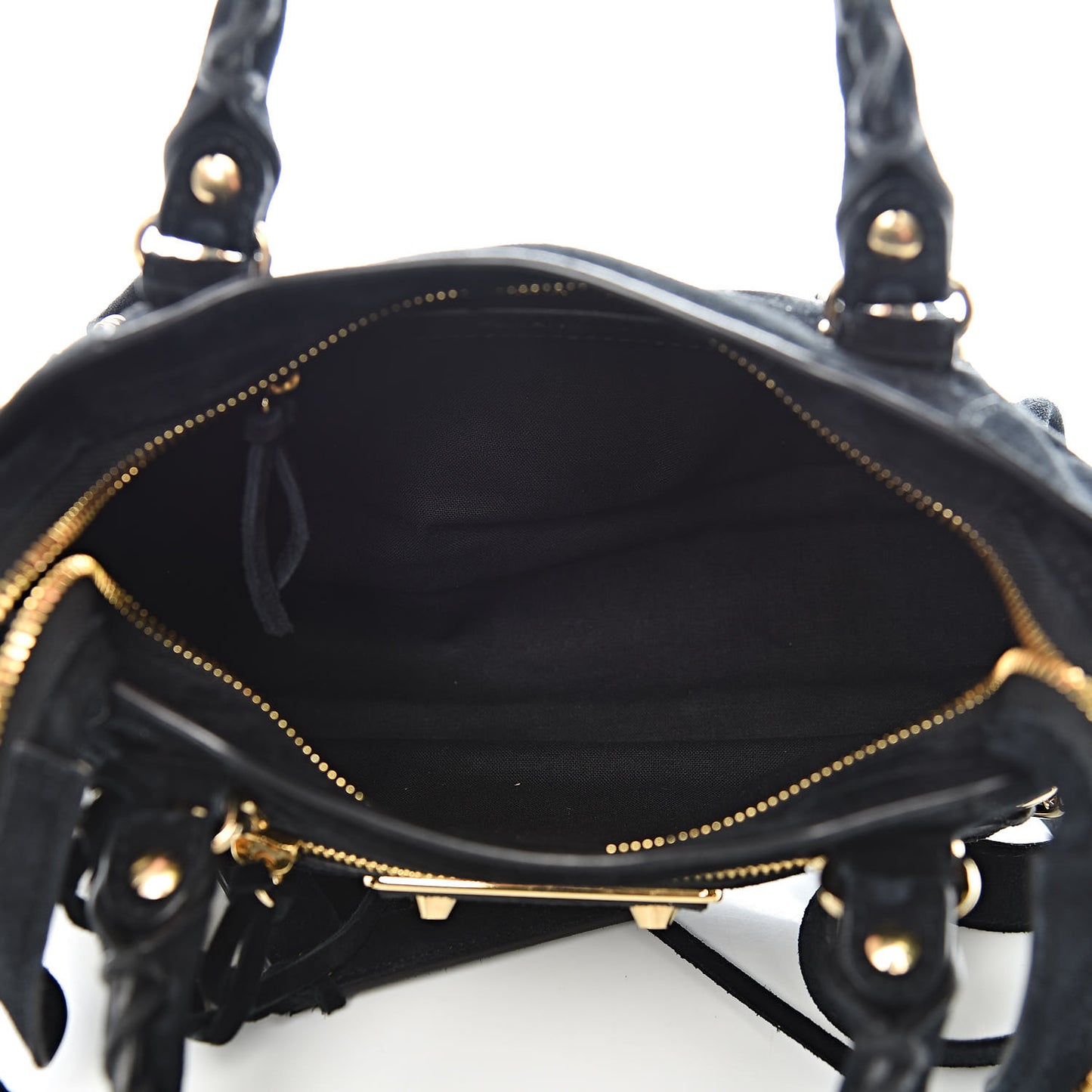 Baby Daim Suede Gold Metallic Edge Hardware Mini City Black