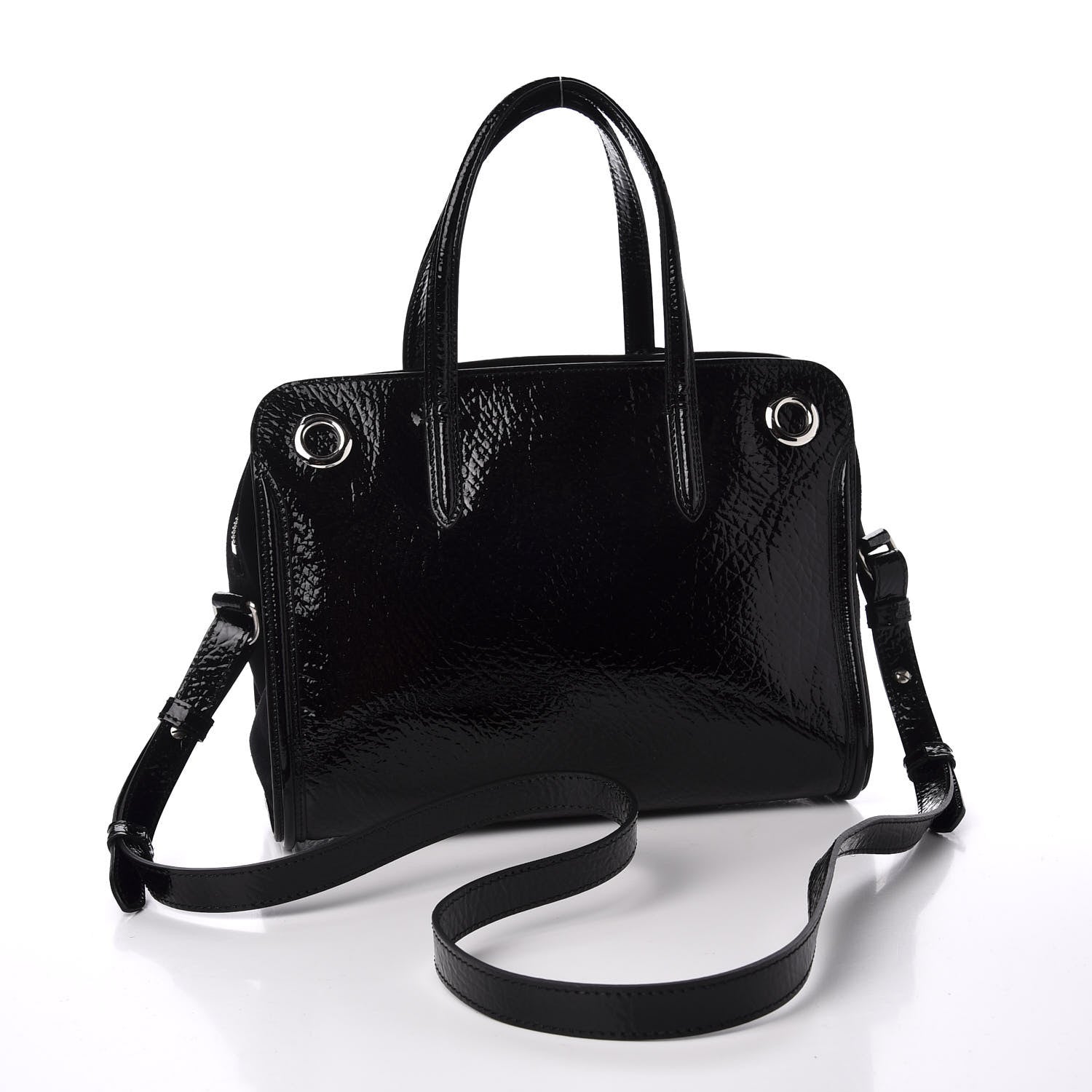 Alexander McQueen Patent Small Eyelet Padlock Skull Tote Black 2 of 11