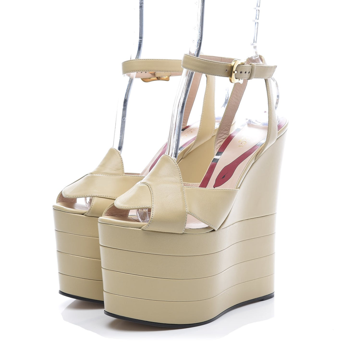 Calfskin Sally Platform Wedges 38 Ivory