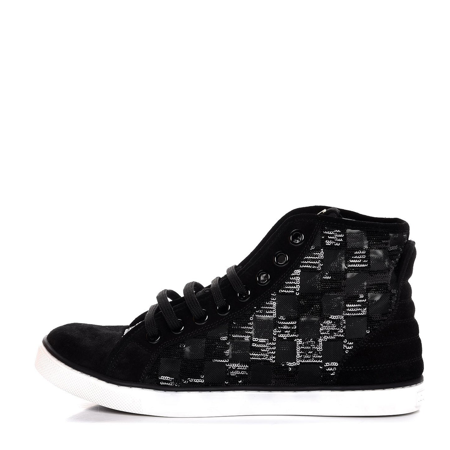 Calfskin Suede Sequins Damier Punchy High Top Sneakers 38.5 Black