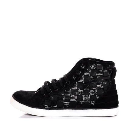 Louis Vuitton Calfskin Suede Sequins Damier Punchy High Top Sneakers 38.5 Black 1 of 8